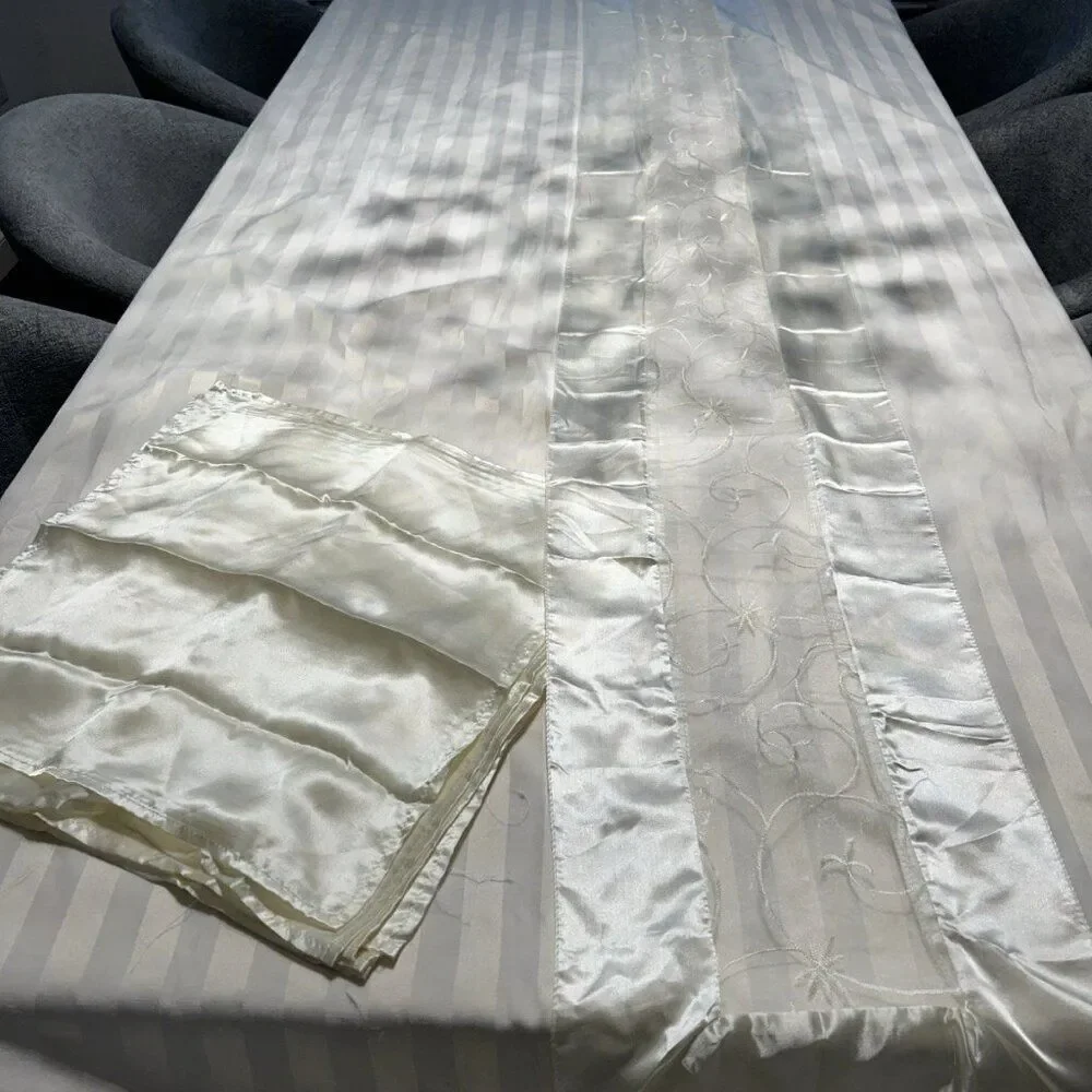 Ivory Tablecloth, 8 Napkins and Runner, Polyester Damask